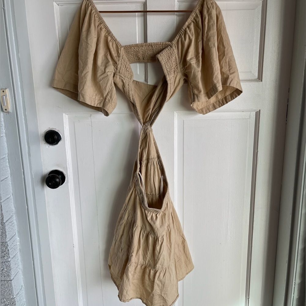 New free people endless summer cross of sunlight tan cut out sleeved mini dress - Picture 3 of 5